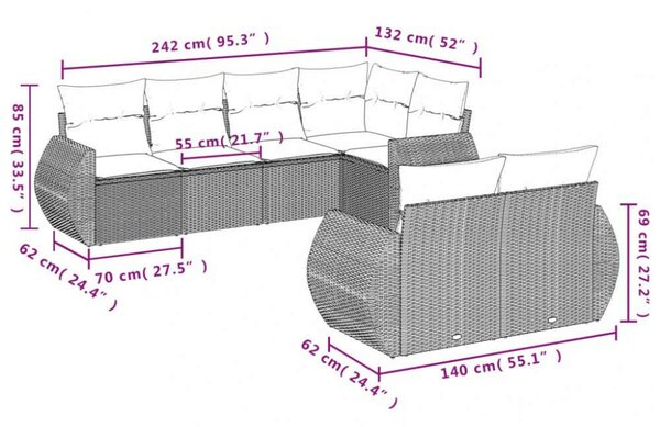 VidaXL Polyrattan Kerti Ülőgarnitúra - 7 részes - Bézs