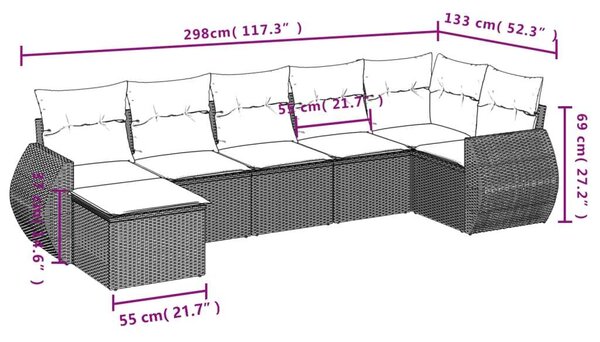 VidaXL Polyrattan Kerti Ülőgarnitúra - 7 részes - Fekete