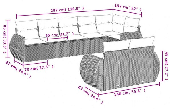 VidaXL Polyrattan Kerti Ülőgarnitúra - Bézs - 8 részes