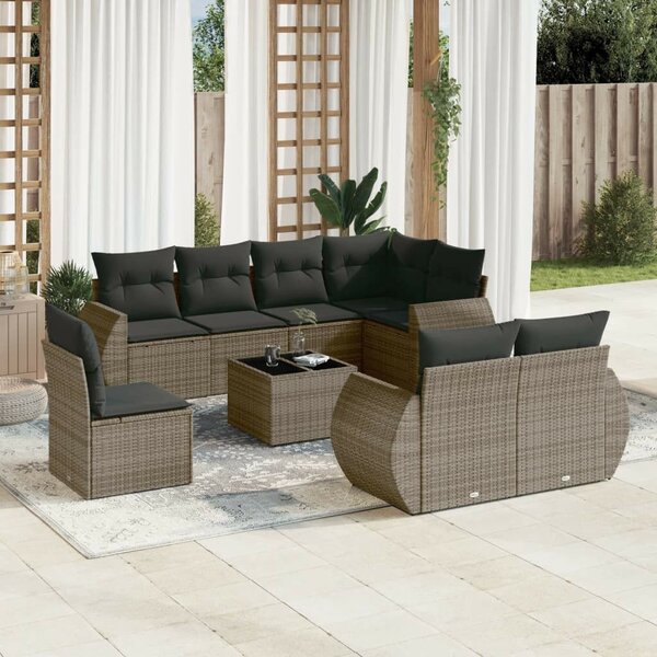 VidaXL Polyrattan Kerti Ülőgarnitúra - 9 részes - Szürke