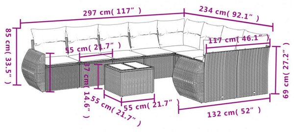 VidaXL Polyrattan Kerti Ülőgarnitúra - 10 részes - Bézs