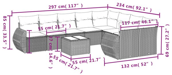 VidaXL Polyrattan Kerti Ülőgarnitúra - 10 részes - Bézs