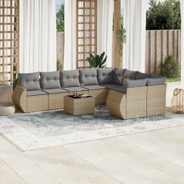 VidaXL Polyrattan Kerti Ülőgarnitúra - 10 részes - Bézs