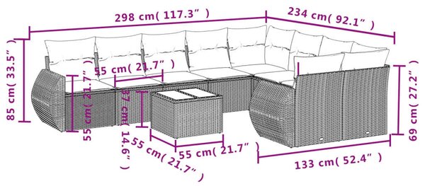 VidaXL Polyrattan Kerti Ülőgarnitúra - 10 részes - Bézs