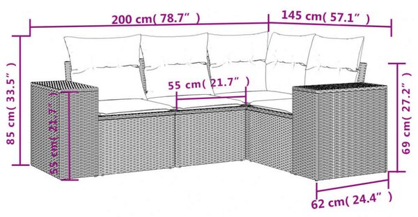 VidaXL Polyrattan Kerti Ülőgarnitúra - 4 részes - Bézs