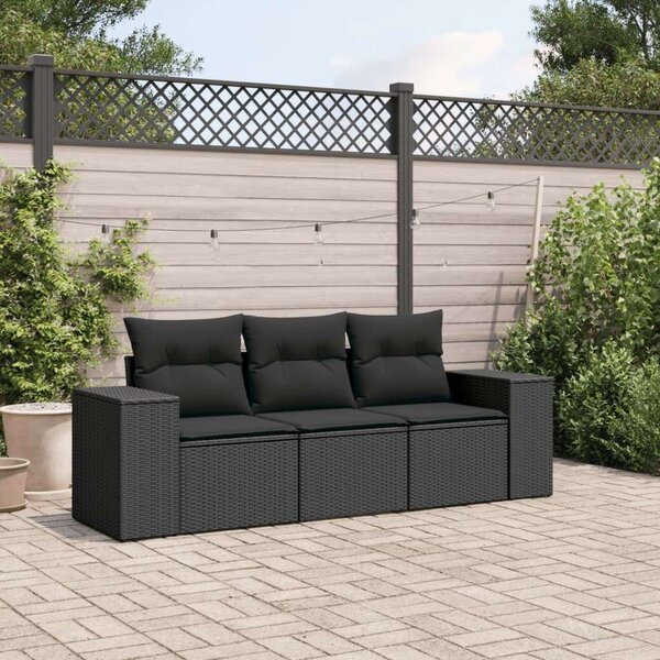 VidaXL 3 részes Kerti Ülőgarnitúra - Fekete Polyrattan