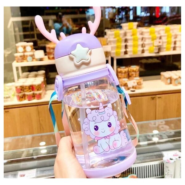 UNICORN szívószálas műanyag kulacs 600 ml