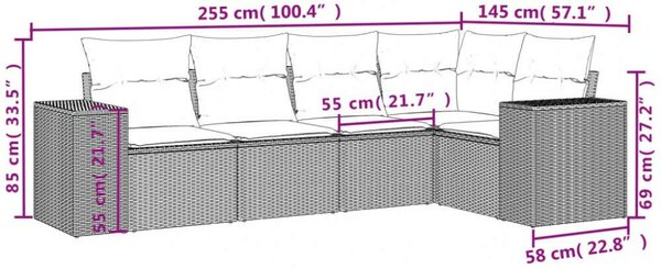 VidaXL - Polyrattan Kerti Ülőgarnitúra - 5 részes - Bézs
