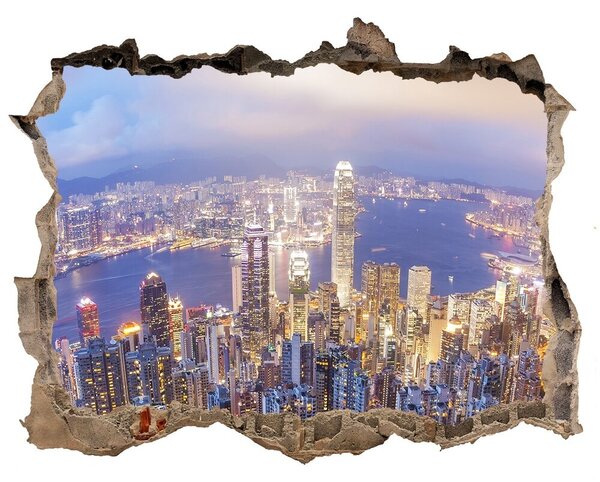 3d lyuk fal dekoráció Hong kong panoráma