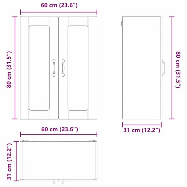 VidaXL Fali üveges szekrény LUCCA Magasfényű Fehér 60 x 31 x 80 cm