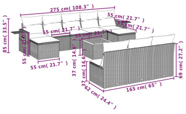 VidaXL Polyrattan Kerti Ülőgarnitúra - 11 részes