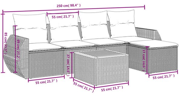 VidaXL Polyrattan Kerti Ülőgarnitúra - 6 részes - Fekete