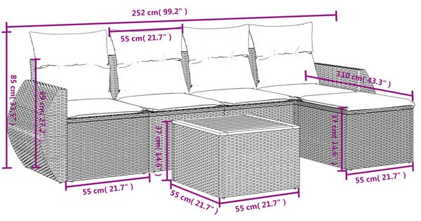 VidaXL Polyrattan Kerti Ülőgarnitúra - 6 részes - Fekete