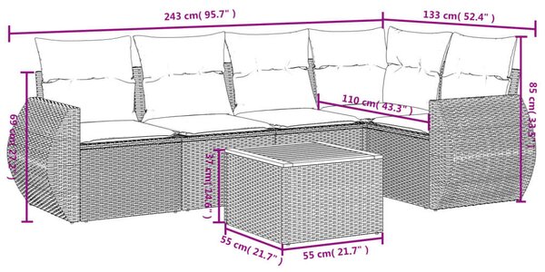 VidaXL Polyrattan Kerti Ülőgarnitúra - 6 részes - Szürke
