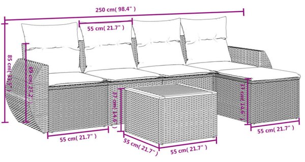 VidaXL Polyrattan Kerti Ülőgarnitúra - 6 részes - Fekete