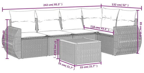 VidaXL Polyrattan Kerti Ülőgarnitúra - 6 részes - Szürke