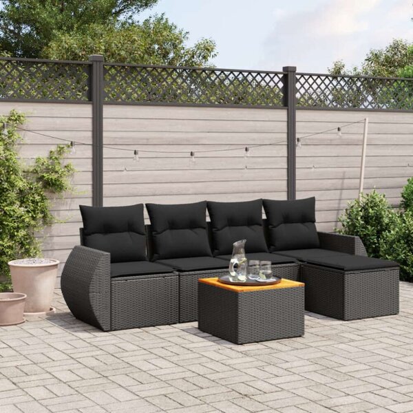 VidaXL Polyrattan Kerti Ülőgarnitúra - 6 részes - Fekete