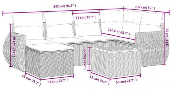 VidaXL Polyrattan Kerti Ülőgarnitúra - 7 részes - Bézs