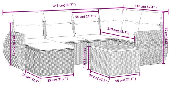 VidaXL Polyrattan Kerti Ülőgarnitúra - 7 részes - Bézs