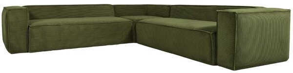Zöld kordbársony sarokkanapé Kave Home Blokk 320 cm, bal/jobb