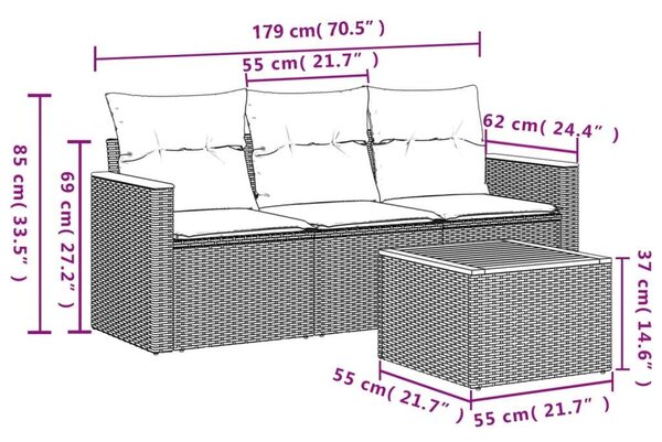 VidaXL Polyrattan Kerti Ülőgarnitúra - 4 részes - Bézs