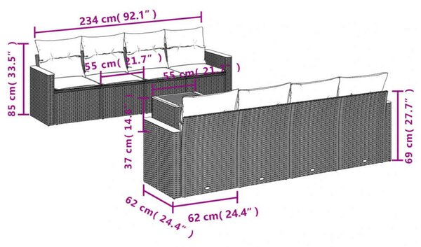 VidaXL Polyrattan Kerti Ülőgarnitúra - Bézs - 9 részes