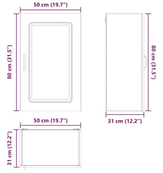 VidaXL Fali konyhaszekrény Magas Fényű Fehér 50 x 31 x 80 cm Faanyag