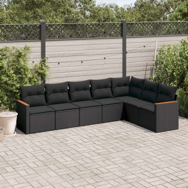 VidaXL 7 részes Kerti Ülőgarnitúra - Polyrattan - Fekete