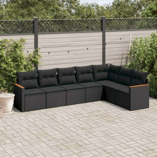 VidaXL 7 részes Kerti Ülőgarnitúra - Polyrattan - Fekete