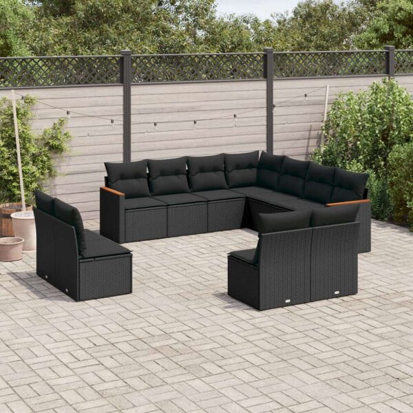 VidaXL Polyrattan Kerti Ülőgarnitúra - 11 részes - Fekete