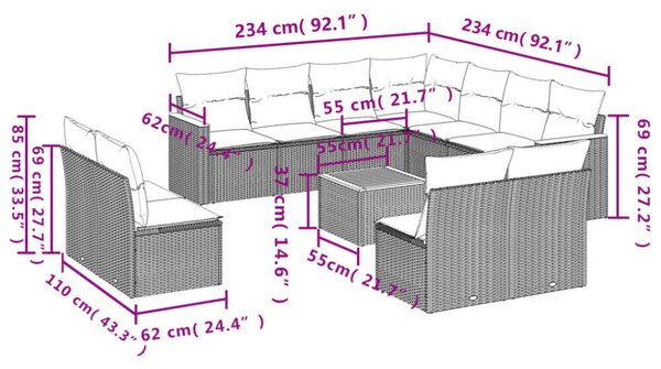 VidaXL Polyrattan Kerti Ülőgarnitúra - 12 részes - Bézs
