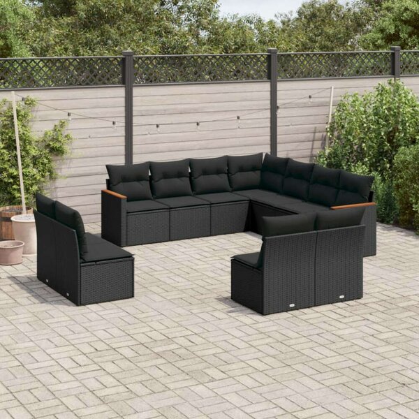 VidaXL Polyrattan Kerti Ülőgarnitúra - 11 részes - Fekete