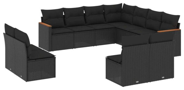 VidaXL Polyrattan Kerti Ülőgarnitúra - 11 részes - Fekete