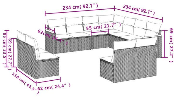 VidaXL Polyrattan Kerti Ülőgarnitúra - 11 részes - Fekete