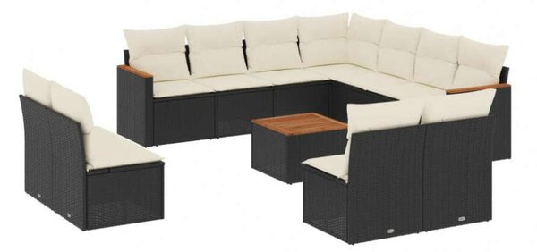 VidaXL Polyrattan Kerti Ülőgarnitúra - 12 részes - Fekete