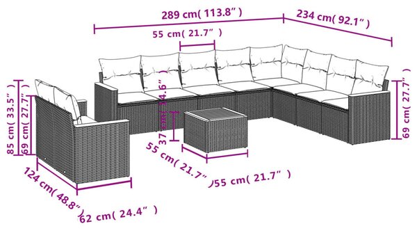 VidaXL 11 db szürke polyrattan kerti kanapégarnitúra párnákkal