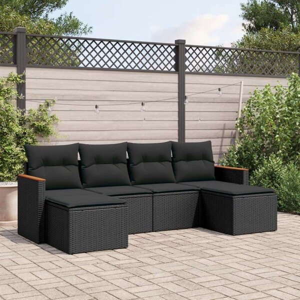 VidaXL 6 részes Kerti Ülőgarnitúra - Fekete Polyrattan