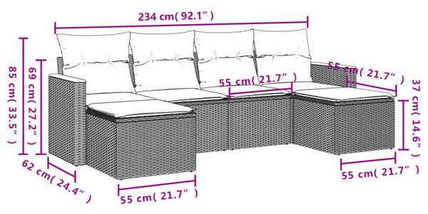 VidaXL 6 részes Kerti Ülőgarnitúra - Fekete Polyrattan