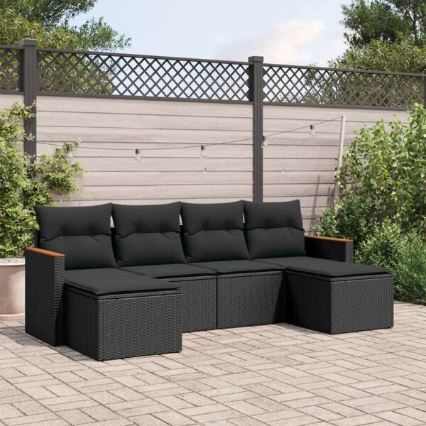 VidaXL 6 részes Kerti Ülőgarnitúra - Fekete Polyrattan