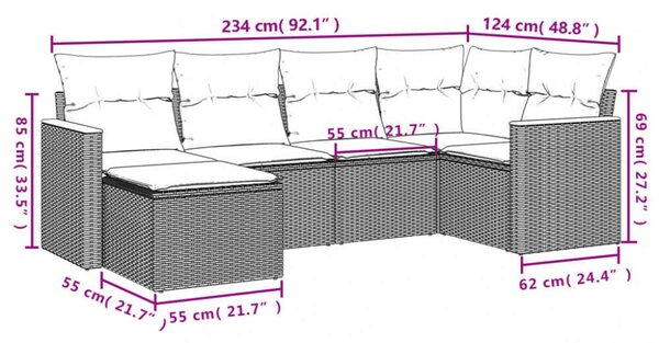 VidaXL Polyrattan Kerti Ülőgarnitúra - 6 részes - Bézs