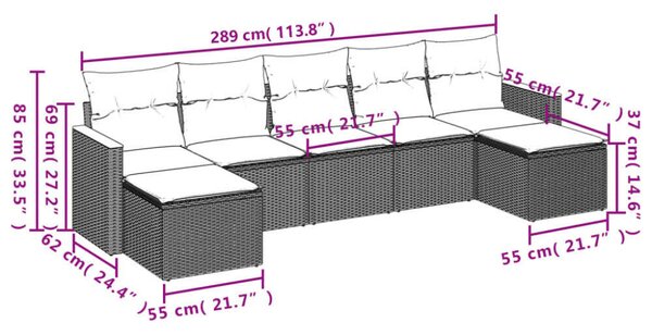 VidaXL Polyrattan Kerti Ülőgarnitúra - 7 részes - Szürke
