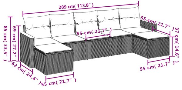 VidaXL Polyrattan Kerti Ülőgarnitúra - 7 részes - Szürke