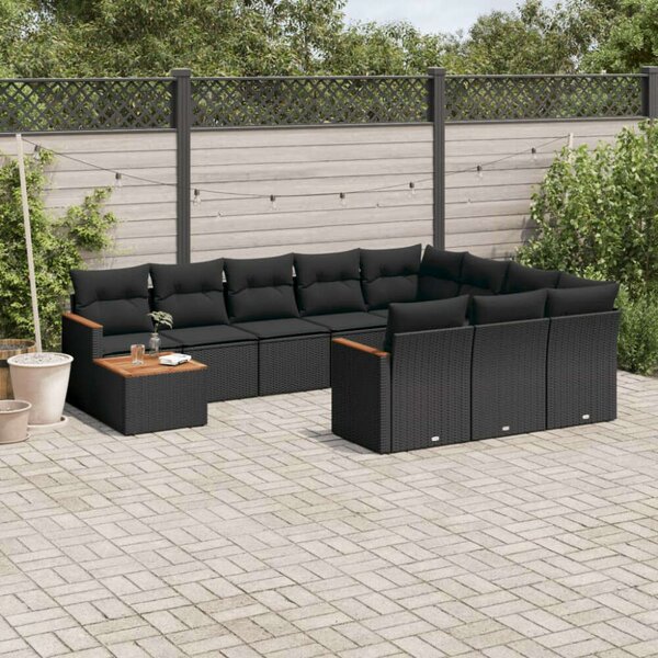 VidaXL Polyrattan Kerti Ülőgarnitúra - 11 részes - Fekete