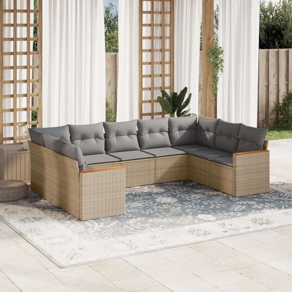 Polyrattan Kerti Ülőgarnitúra - 9 részes - Bézs