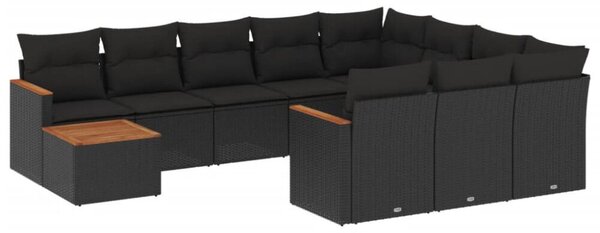 VidaXL Polyrattan Kerti Ülőgarnitúra - 11 részes - Fekete