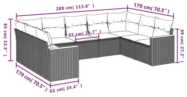 Polyrattan Kerti Ülőgarnitúra - 9 részes - Bézs