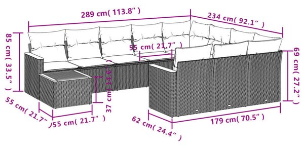 VidaXL Polyrattan Kerti Ülőgarnitúra - 11 részes - Fekete