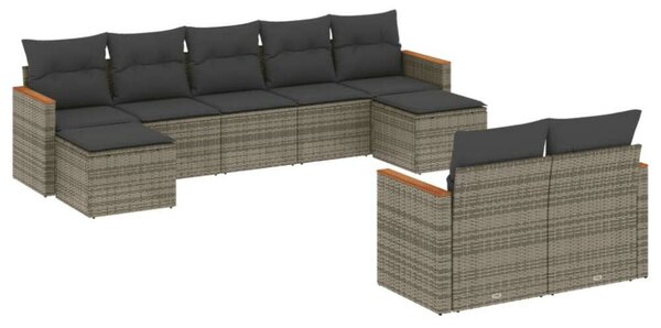 VidaXL Polyrattan Kerti Ülőgarnitúra - 9 részes - Szürke