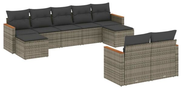 VidaXL Polyrattan Kerti Ülőgarnitúra - 9 részes - Szürke