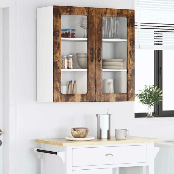 VidaXL Fali üveges szekrény LUCCA Füstös Tölgy 80 x 31 x 80 cm